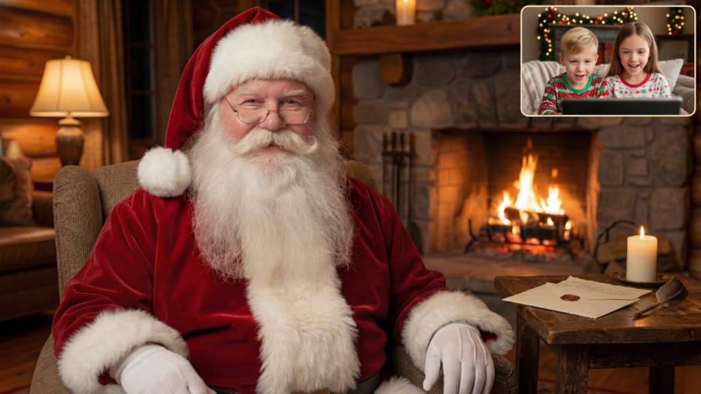Santa reading a letter and recording a video response